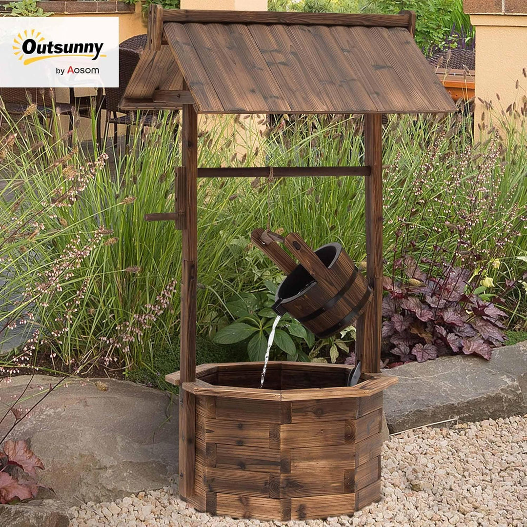Outsunny Gartenbrunnen, Zierbrunnen, Springbrunnen, Wasserfall, Regulierbar, Massivholz, Braun, 68 x