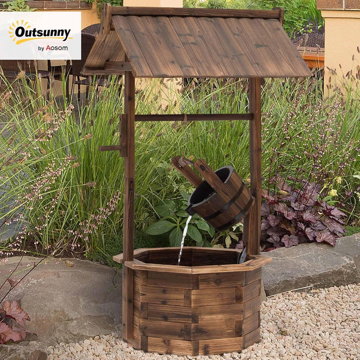 Outsunny Gartenbrunnen, Zierbrunnen, Springbrunnen, Wasserfall, Regulierbar, Massivholz, Braun, 68 x