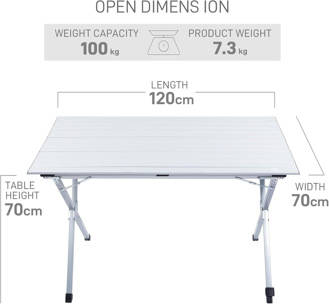 EVER ADVANCED Campingtisch Klappbar Aluminium 120X70CM Klapptisch 80KG Belastbar Aufrollbarer Tischp