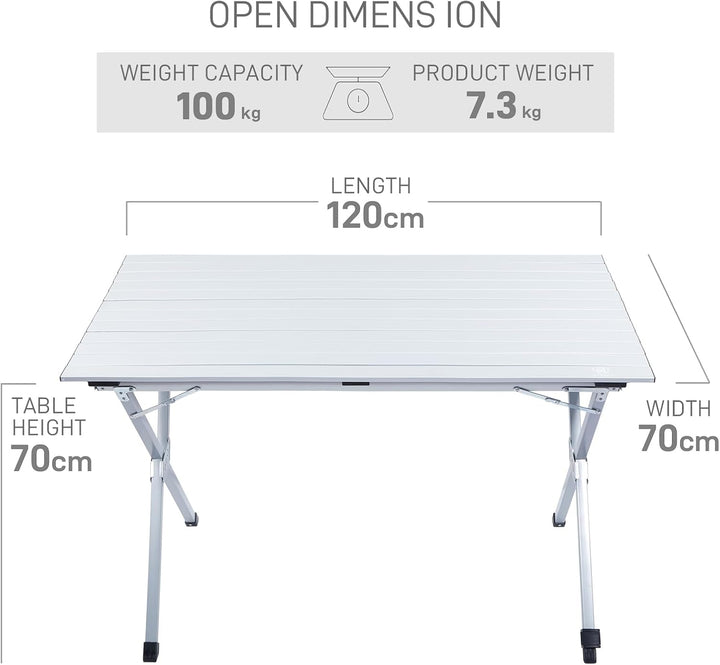 EVER ADVANCED Campingtisch Klappbar Aluminium 120X70CM Klapptisch 80KG Belastbar Aufrollbarer Tischp