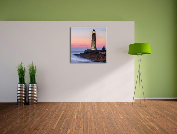 Pixxprint Leuchtturm in Abenddämmerung als Leinwandbild/Grösse: 70x70 cm/Wandbild/Kunstdruck/fertig