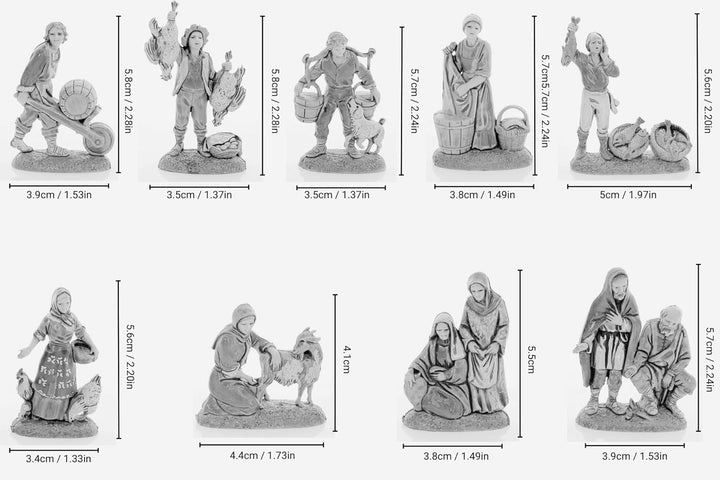 Moranduzzo Set 9 Neapolitanische Hirten für 6 cm Krippe Massstab 1:32 – MINI 6 – Unzerbrechliche Fig