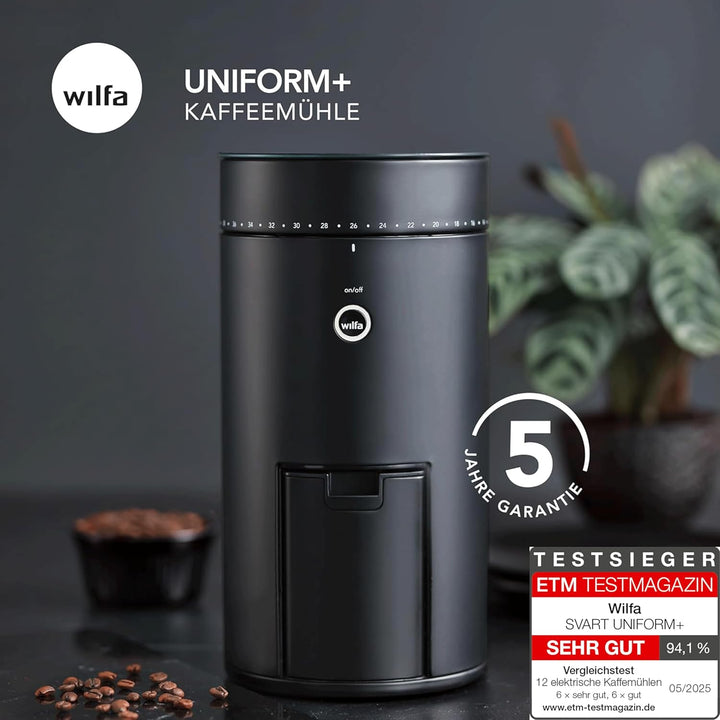Wilfa SVART UNIFORM+ Elektrische Kaffeemühle I 41 Mahlgrade I 58mm Edelstahl-Flachmahlkopf I inkl. W