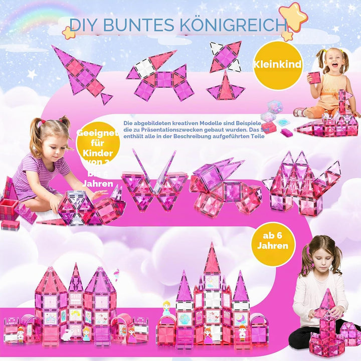 Magnetische Bausteine 101PCS mit Autos, Prinzessin Magnetische Bauklötze, STEM Konstruktionsspielzeu