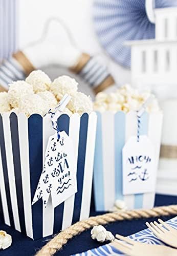 PartyDeco Popcorn-Boxen für Süssigkeiten, weiss/blau und hellblau