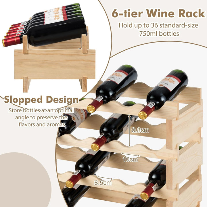 GIANTEX 36 Flaschen Weinregal, Flaschenregal Massivholz, Weinständer freistehend, Weinflaschenhalter