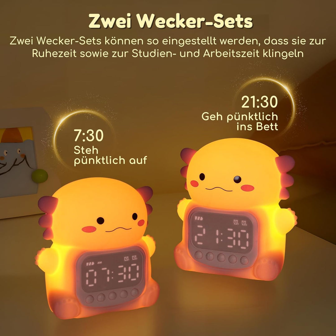Yiliaw Axolotl Wecker mit Nachtlicht für Kinder, 7 RGB-Farben Süsse Wecker für Schlafzimmer, Ok to W