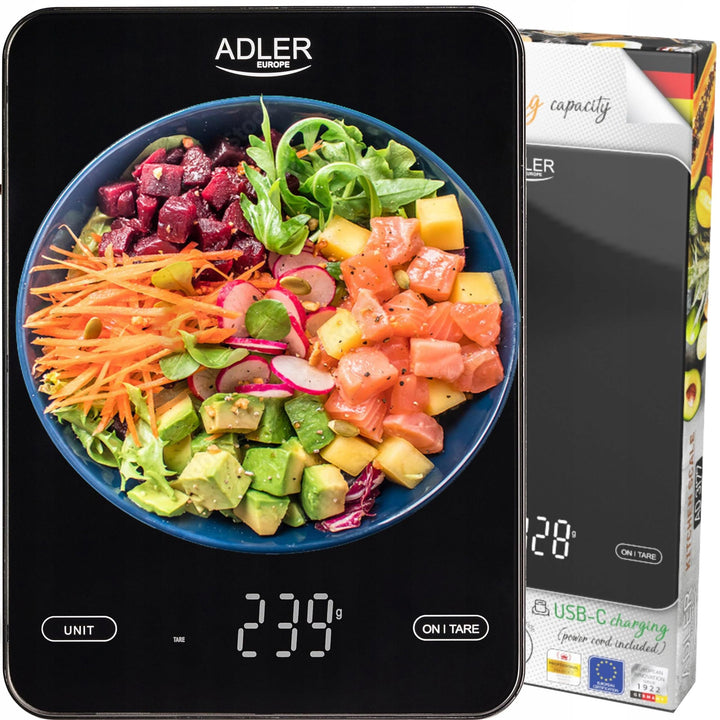 ADLER Küchenwaage - Maximale Kapazität 10kg, USB-wiederaufladbar