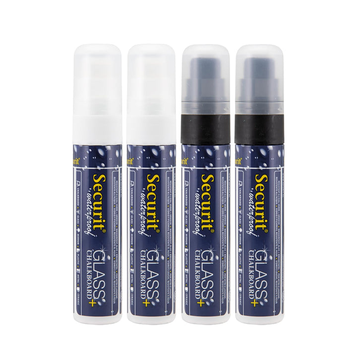 Securit SMA820-V4-BW Kreidemarker Waterproof Large, Schwarz/Weiss, 1 stück (4er Pack), Schwarz/Weiss