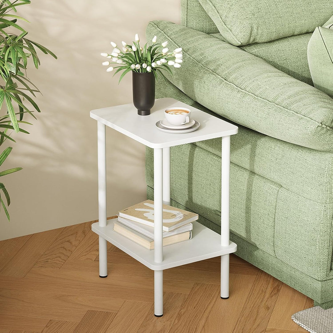 APICIZON Beistelltisch Holz, 2 Tier Beistelltisch Weiss, Nachttisch Schmal, 40x30x52cm, Beistelltisc