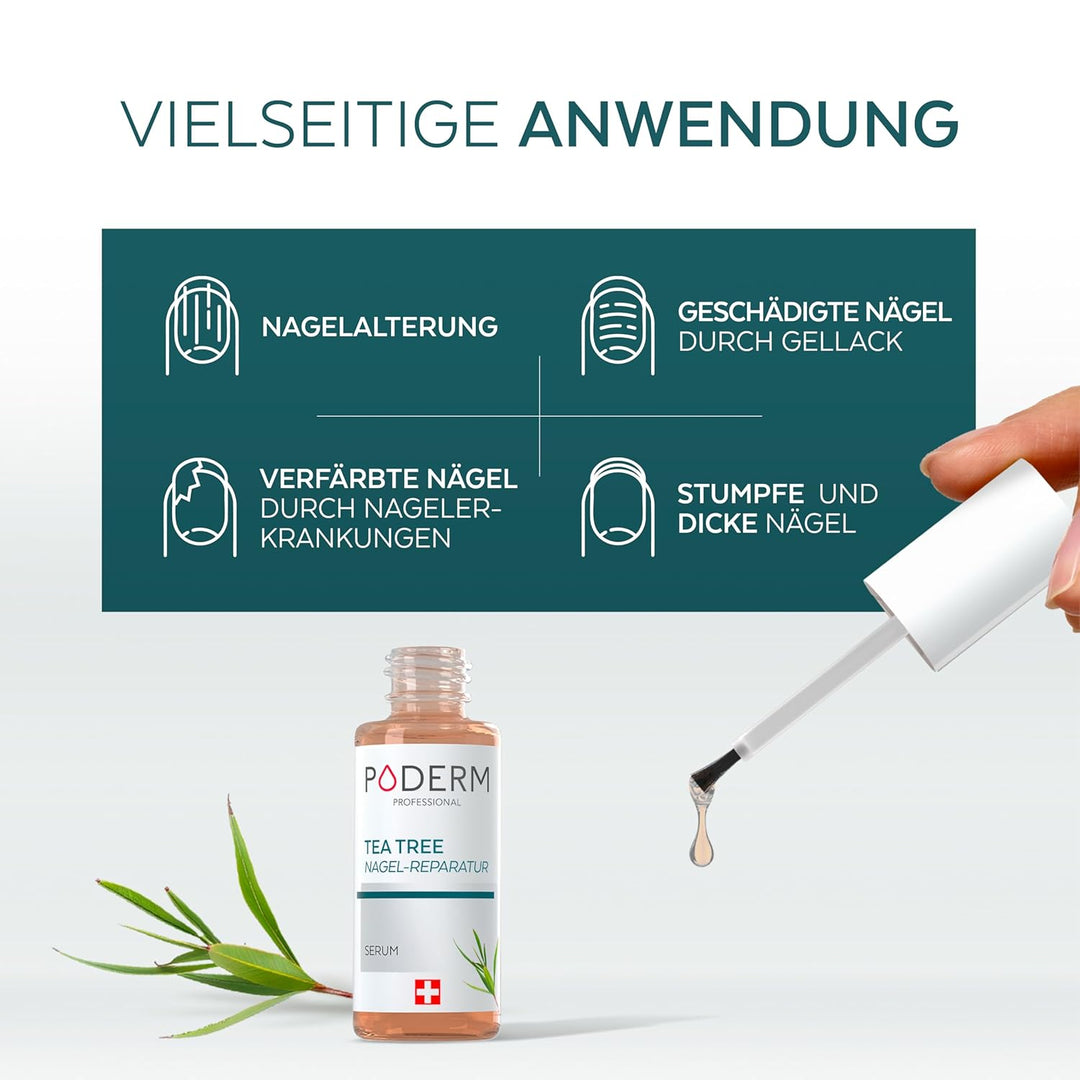 PODERM Tea Tree Nagel-Repair-Serum 6 ml – 4-in-1 Pflege | Verbessert das Erscheinungsbild beschädigt