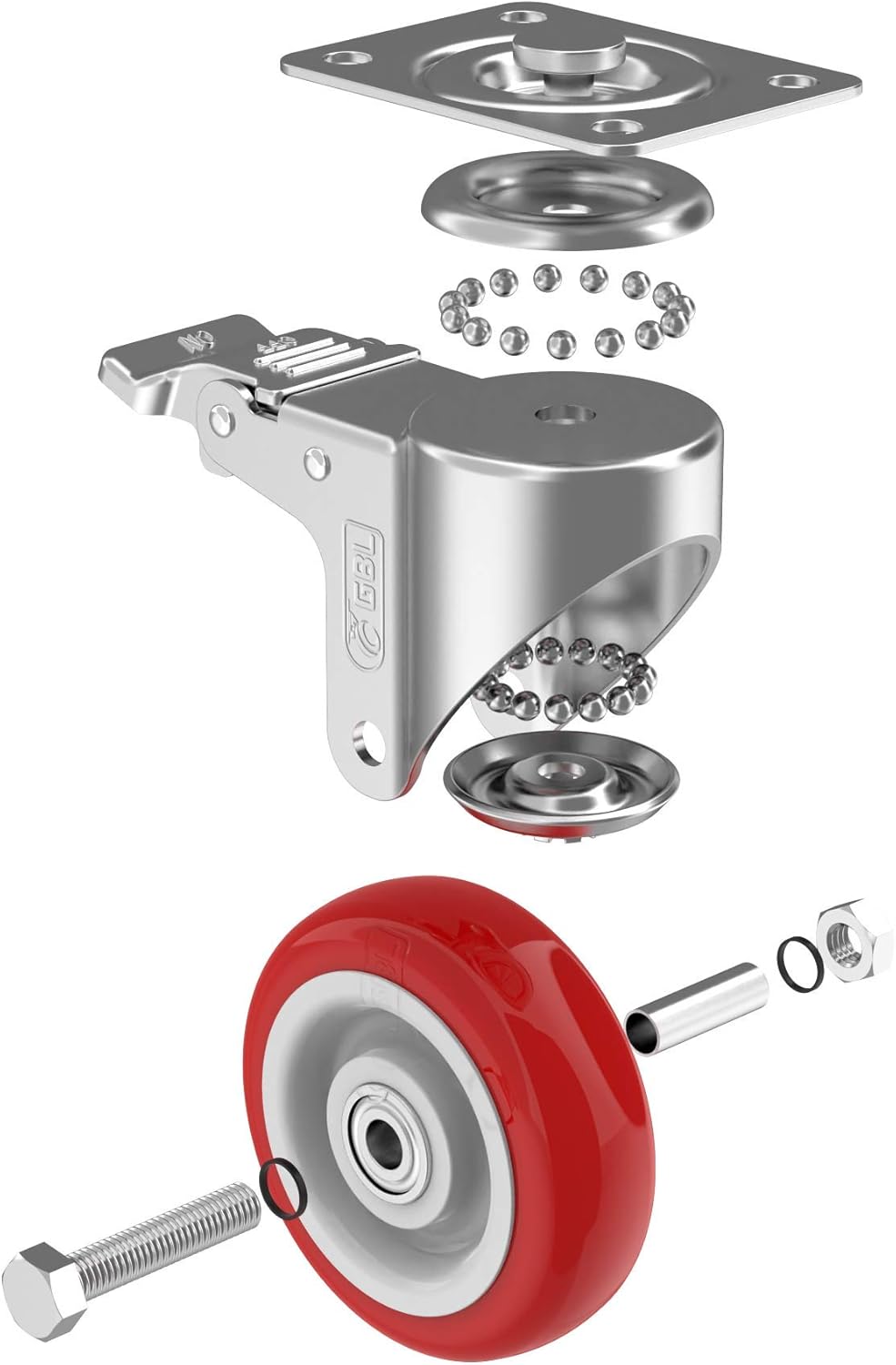 GBL Möbelrollen Schwerlast mit 2 Bremsen + Schrauben - 125mm 800KG - 4 Lenkrollen gross ohne Möbel B