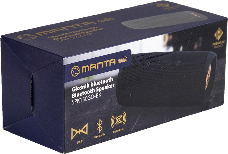 Manta Tragbarer Musikbox Bluetooth Lautsprecher USB 2x5W – IPX4 Wasserdichter - Boombox FM/USB/Micro