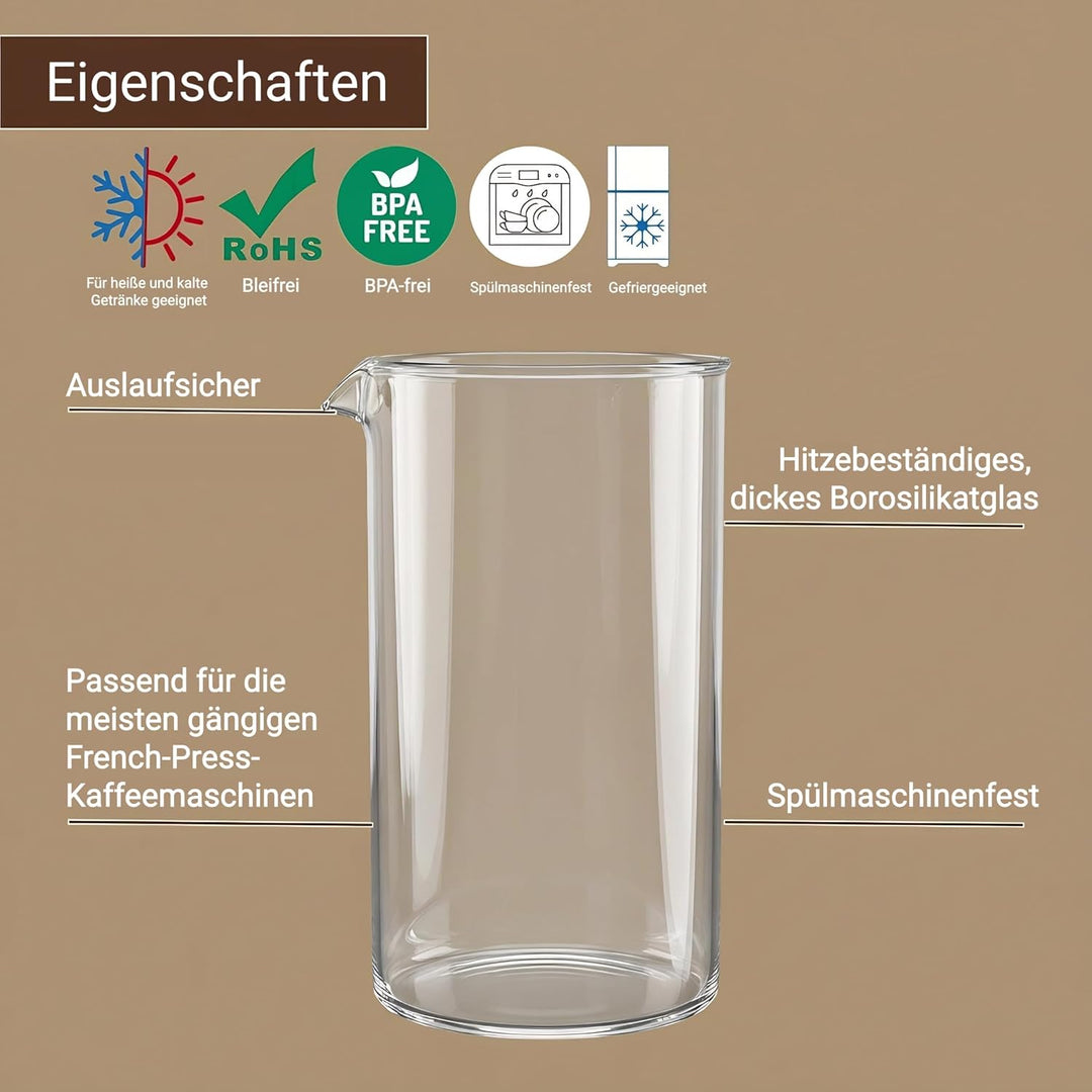 bonVIVO French Press Ersatzglas 1L für Kaffeebereiter - Ersatz Glaskanne für Kaffeepresse Kaffeezube