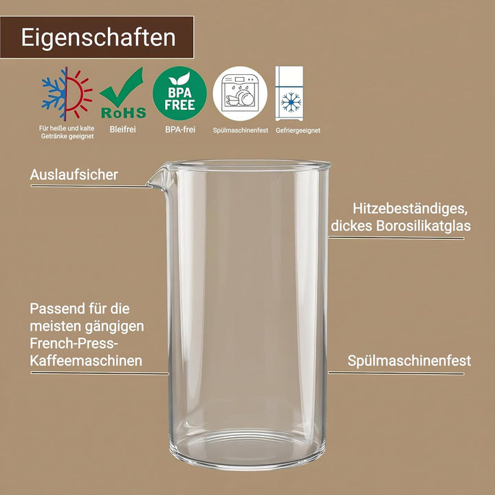 bonVIVO French Press Ersatzglas 1L für Kaffeebereiter - Ersatz Glaskanne für Kaffeepresse Kaffeezube