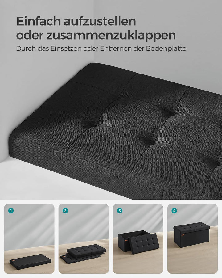 SONGMICS Sitzbank mit Stauraum, klappbare Sitztruhe, Aufbewahrungsbox, 38 x 76 x 38 cm, Deckel klapp