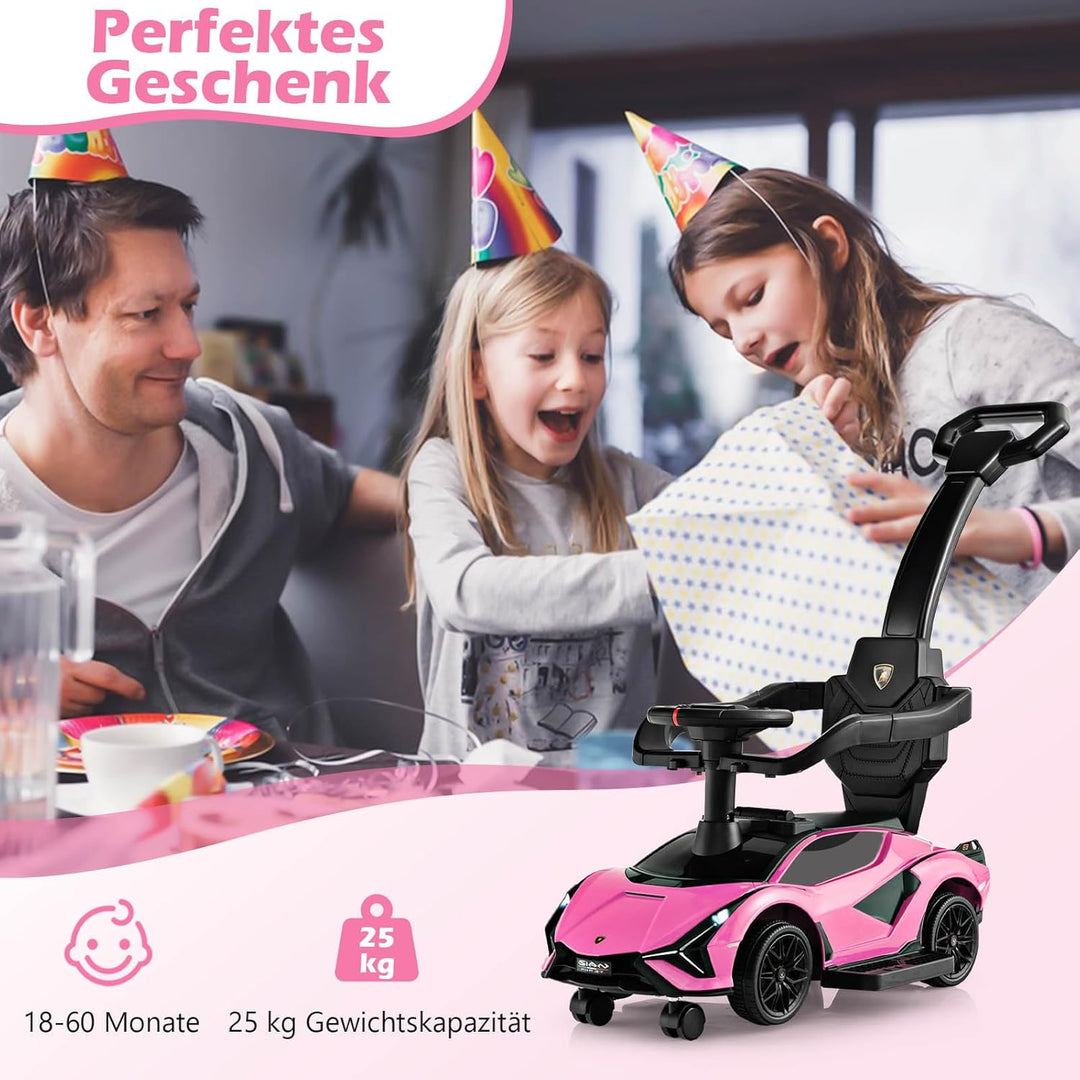 GOPLUS 3 in 1 Rutschauto, Lamborghini Schiebauto mit abnehmbarem Universalrad, USBs, Musik, Stauraum