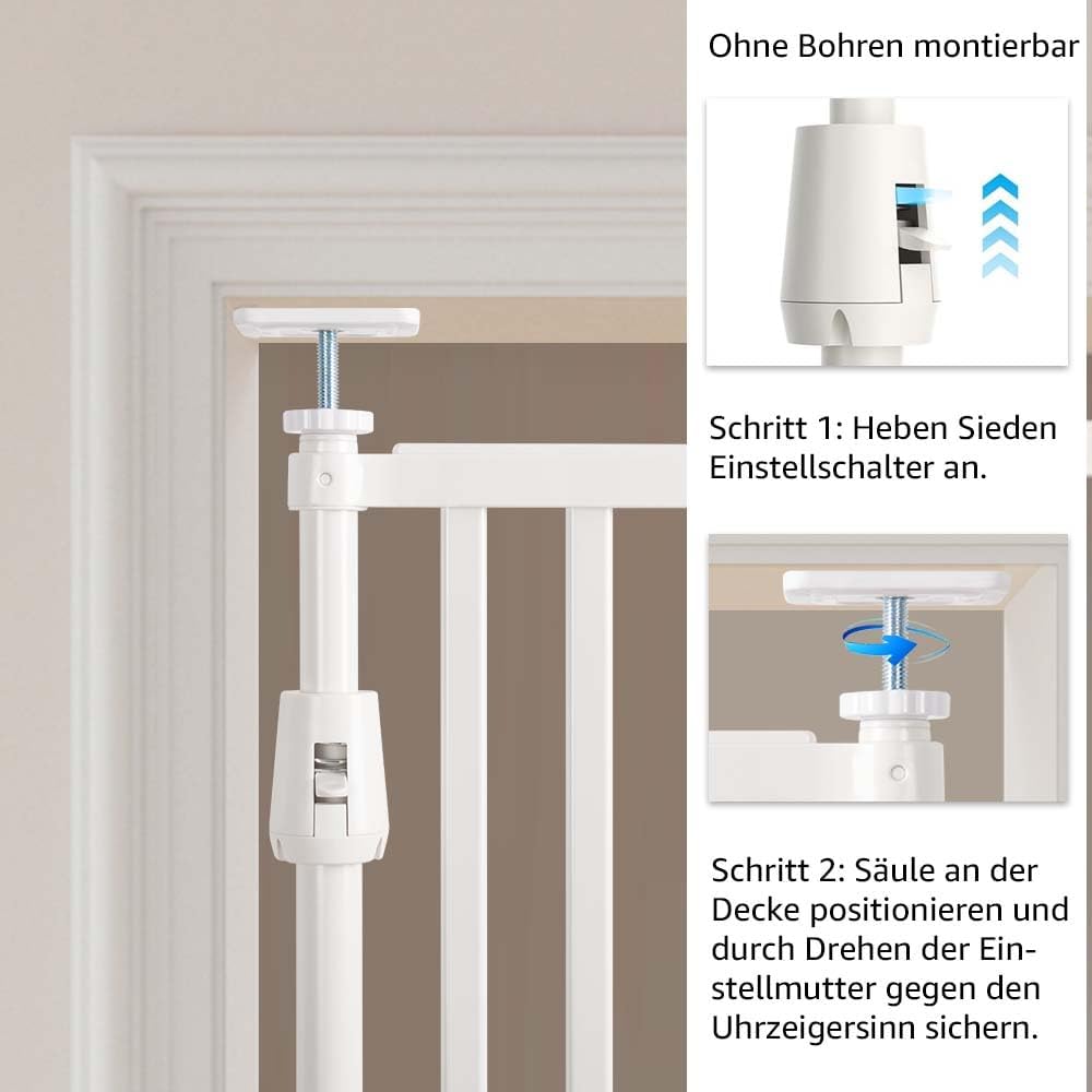 unipaws Katzenschutzgitter 190 cm extra hoch, automatisch schliessend, ohne Bohren, Türschutzgitter