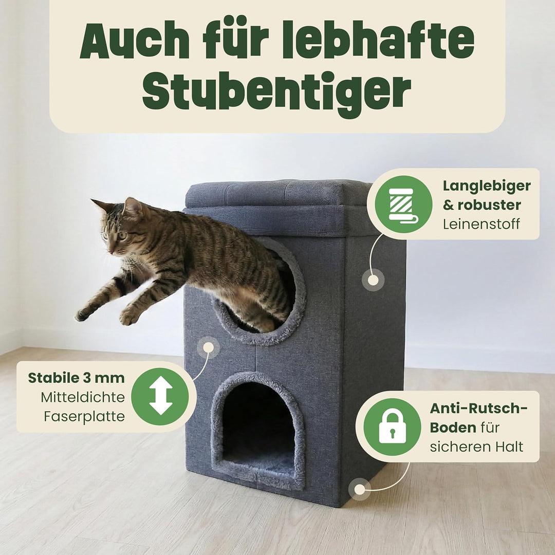 zooprinz katzenhöhle cat cave – kuschelhöhle für Katzen & grosse Katze, warmes katzenbett beige mit