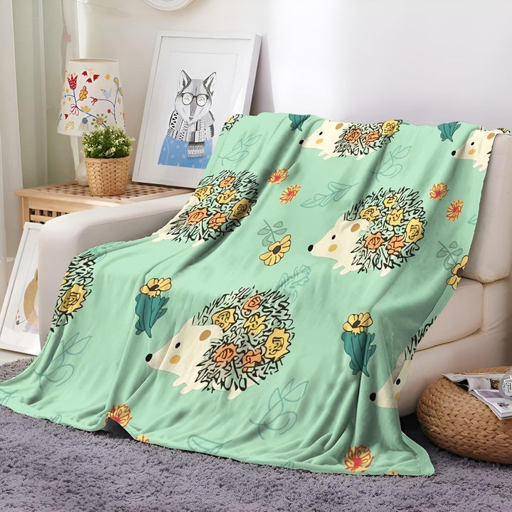 Decke Cartoon Igel Blumen Bedruckte Decke Raumdekoration Sofa-Dekoration Weiche Decke Grün Gelb Geei