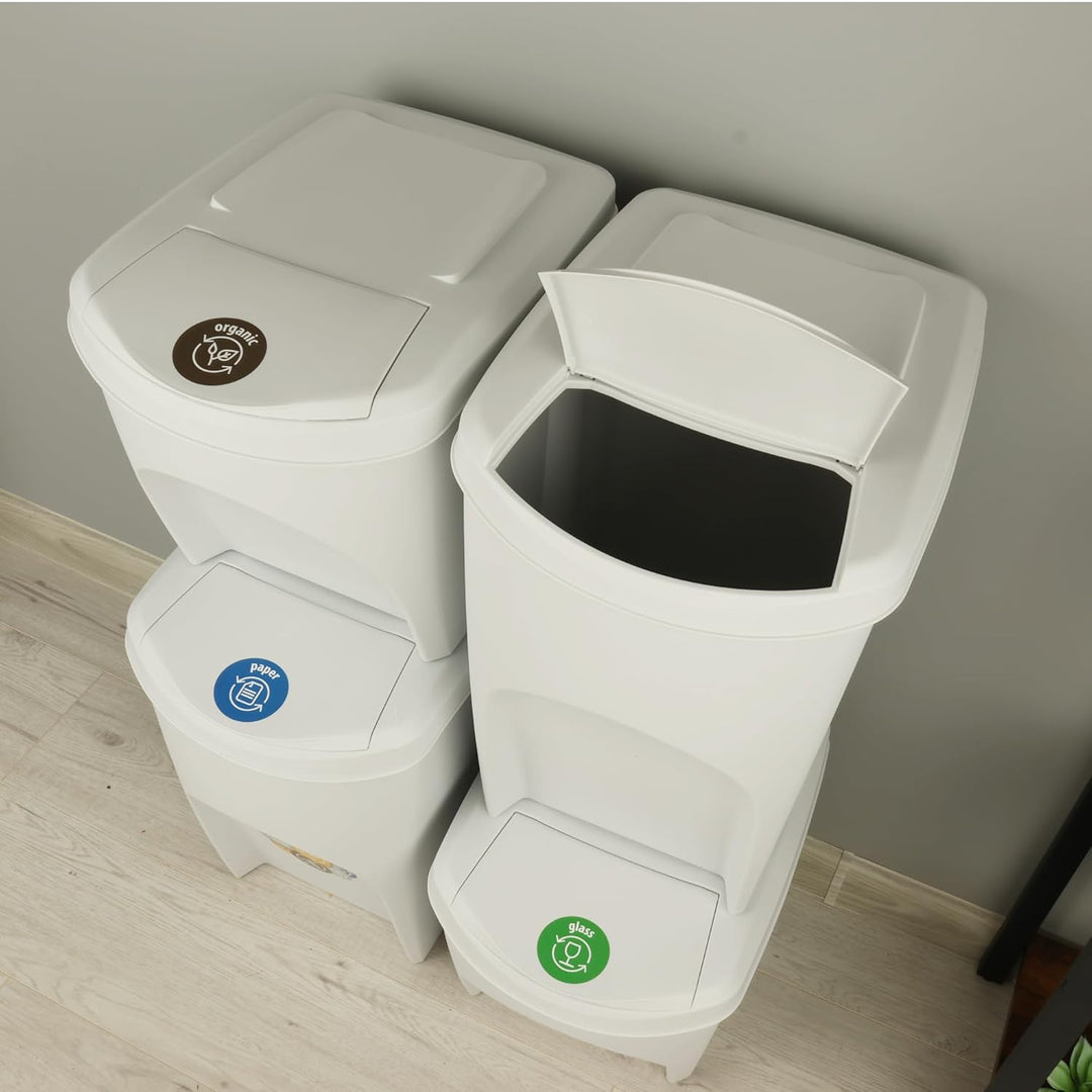 botle Mülleimer- 4er Set 120 L Mülltrennungssystem - Set aus 2x35 L + 2x25 L Abfalleimern in Weiss A