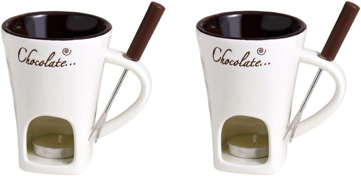 2 Stück Keramike Schokofondue Tasse, 200Ml, Butter Schokoladen Pot Mit Gabeln, Schokobrunnen, Home T