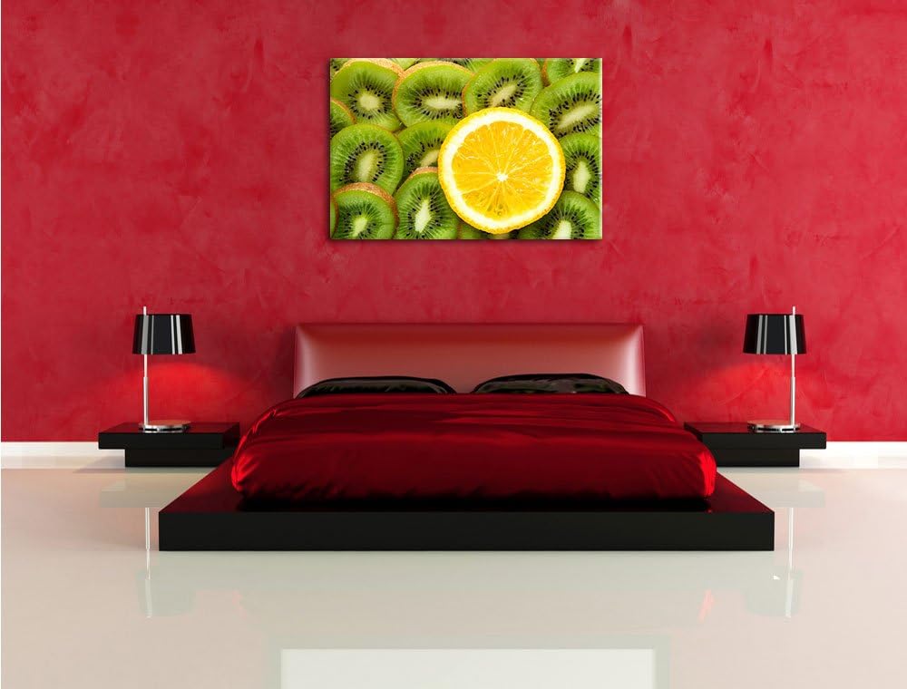 Orange verirrt in Kiwi Scheiben Format: 100x70 auf Leinwand, XXL riesige Bilder fertig gerahmt mit K