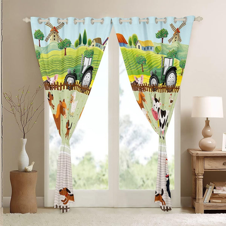 Loussiesd Kinder Karikatur Bauernhof Tiere Fenstervorhang 137x117cm Kleinkind Niedliche Traktoren Vo