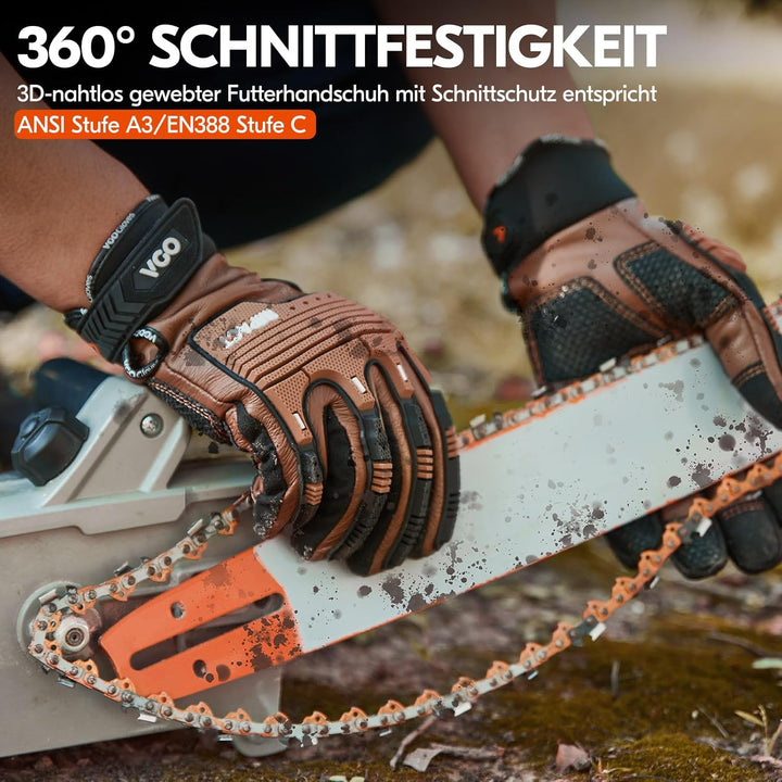 Vgo... 1 Paar Schnittfeste Handschuhe, Sicherheitsleder-Arbeitshandschuhe, Mechaniker-Handschuhe, HP