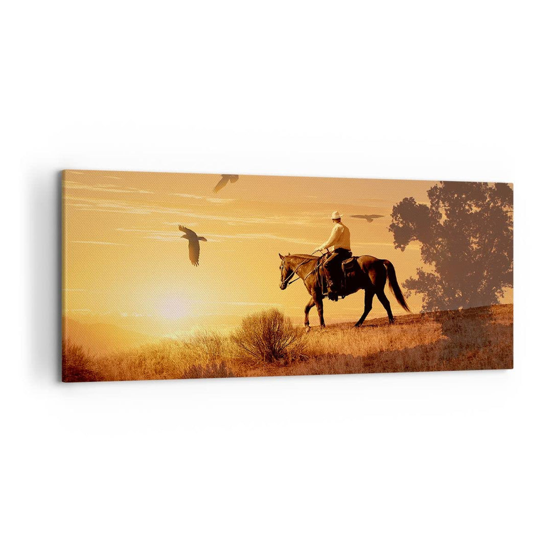 Wandbilder Dekoration Wohnzimmer Pferd Cowboy Bauernhof Reiten Panorama Bilder auf Leinwand 120x50cm