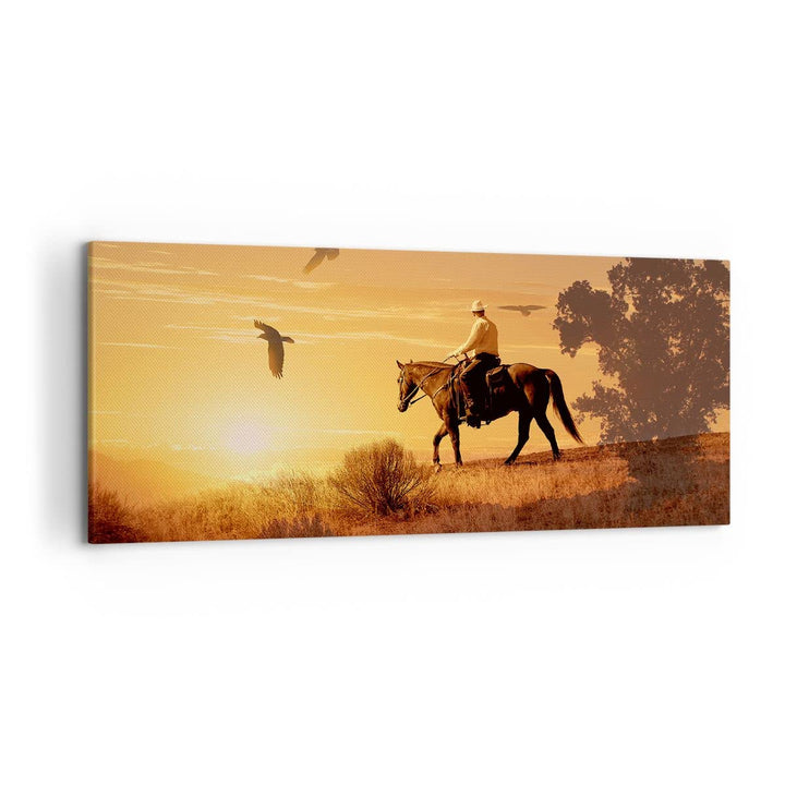 Wandbilder Dekoration Wohnzimmer Pferd Cowboy Bauernhof Reiten Panorama Bilder auf Leinwand 120x50cm