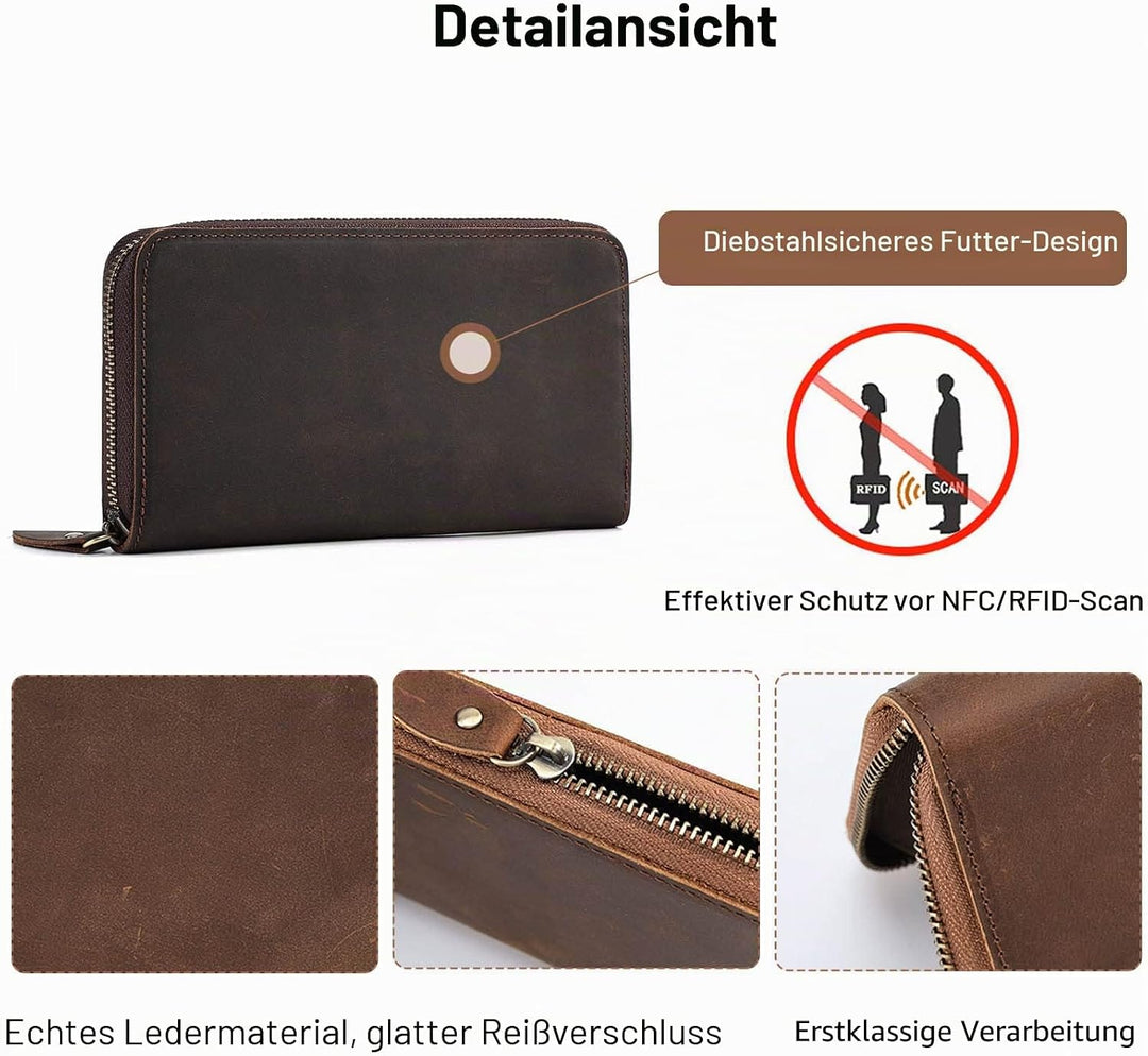 FANDARE Herren Geldbörse Kreditkartenetui Leder Geldbörse Herren RFID Schutz Geldbörse Brieftasche M
