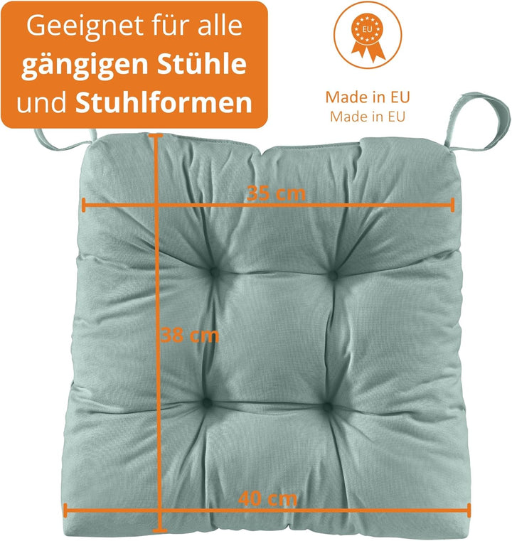 sleepling 4er Set Stuhlkissen 40 (vorne), 35 (hinten) x 38 x 7 cm, Sitzkissen für Stuhl &amp; Bank mit K
