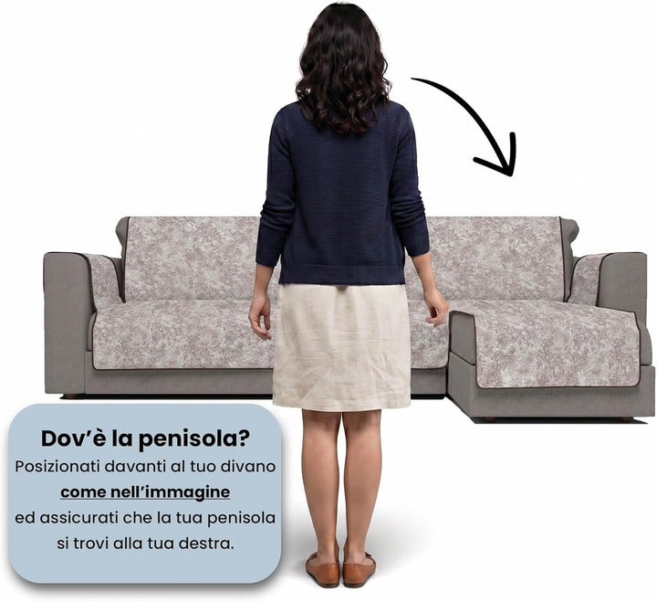 Italian Bed Linen “ Glamour” rutschfest Sofa Abdeckung mit Chaise-Longue Rechts, Braun, 240cm 240cm