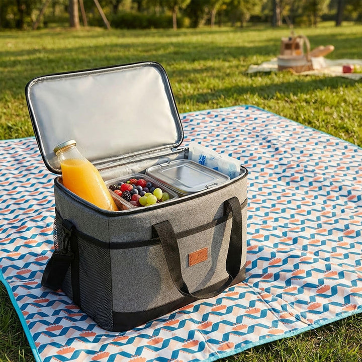 INTIRILIFE Faltbare Picknickdecke im Flamingo Design wasserdicht - Offen 199 x 190 cm - Gefaltet 31.