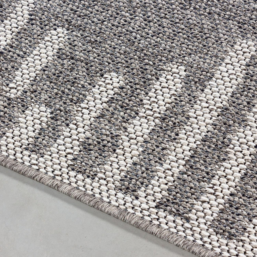 In- & Outdoor Teppich Robuster, Modern Boho Design, Rechteckig, Grau und Creme Farbe, Flachgewebe, W