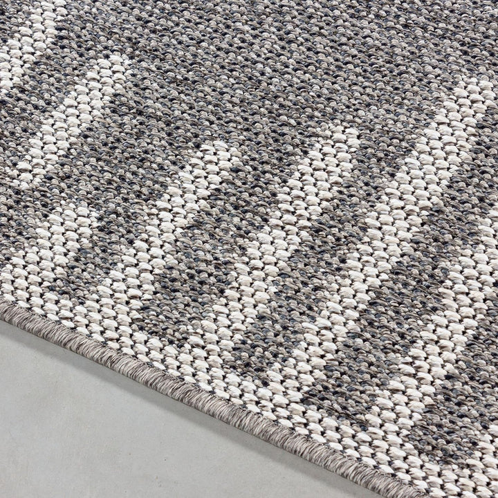 In- & Outdoor Teppich Robuster, Modern Boho Design, Rechteckig, Grau und Creme Farbe, Flachgewebe, W