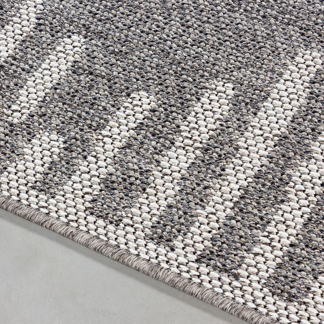 In- & Outdoor Teppich Robuster, Modern Boho Design, Rechteckig, Grau und Creme Farbe, Flachgewebe, W