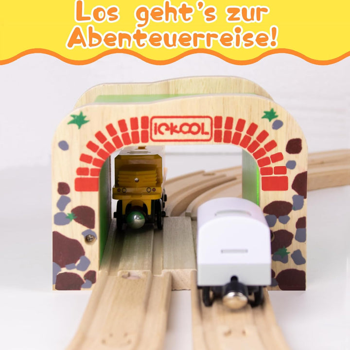 Doppelspur Tunnel für Holzeisenbahn, Holzeisenbahn Zubehör mit Doppeltunnel + 4 Geraden Schienen, ko