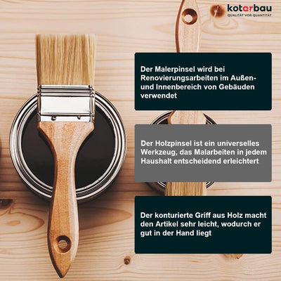 KOTARBAU® Farbpinsel Mit Holzgriff 63 mm 20 St. Alle Grössen Flachpinsel Beizen Lasur Farben Malerpi