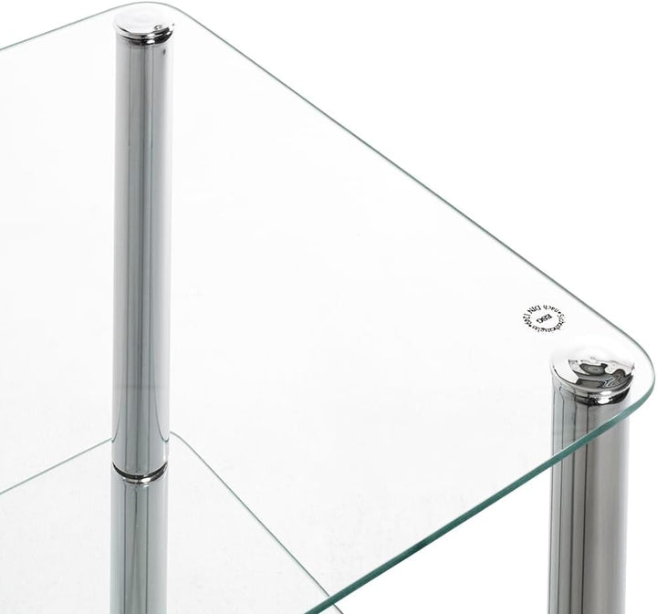 Haku-Möbel Beistelltisch eckig - verchromtes Stahlrohr 2 Ablagen Sichterheitsglas H 47 cm,