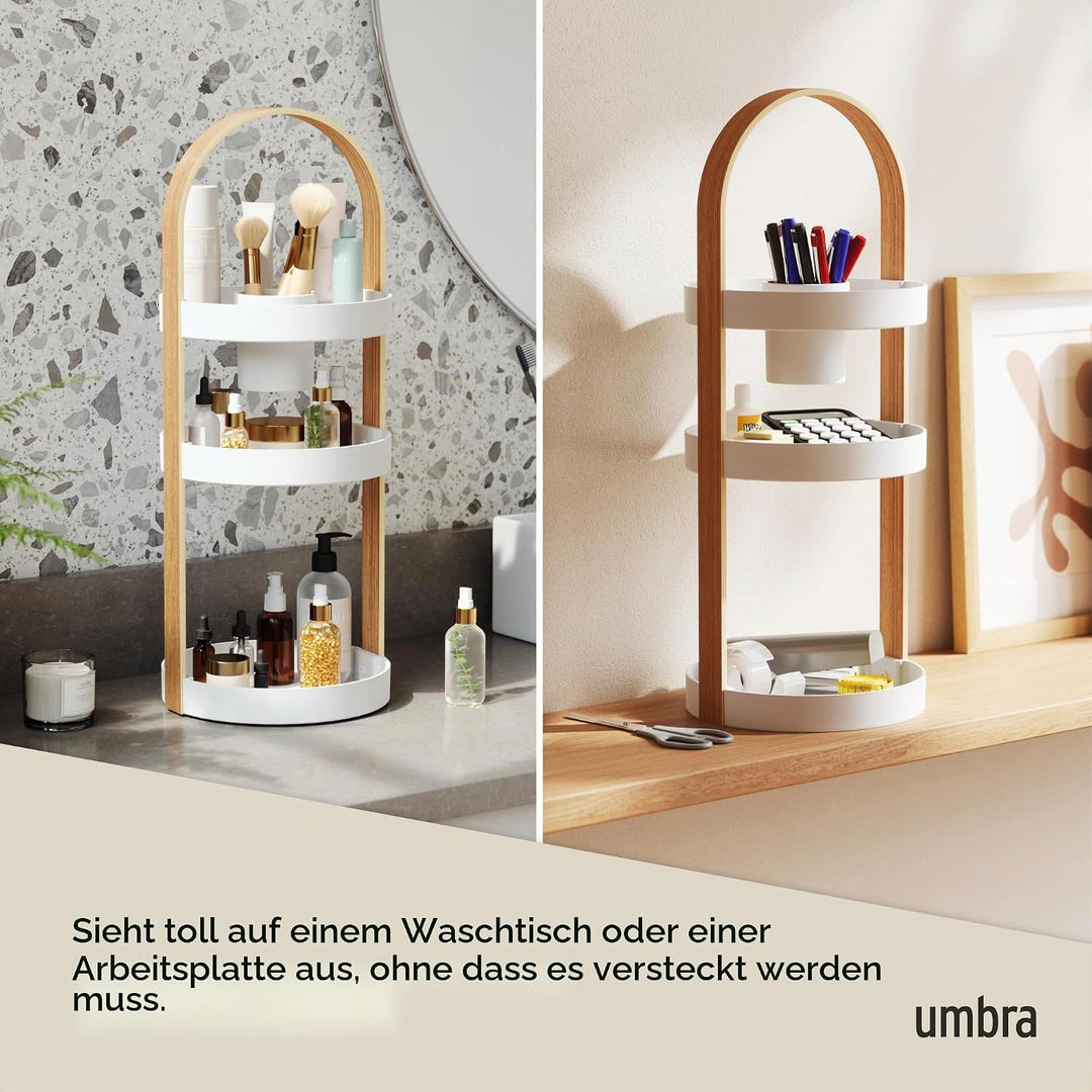 Umbra Bellwood Caddy, Organizer für Make-up und Kosmetik, robuster drehbarer Behälter mit Holzgriff,