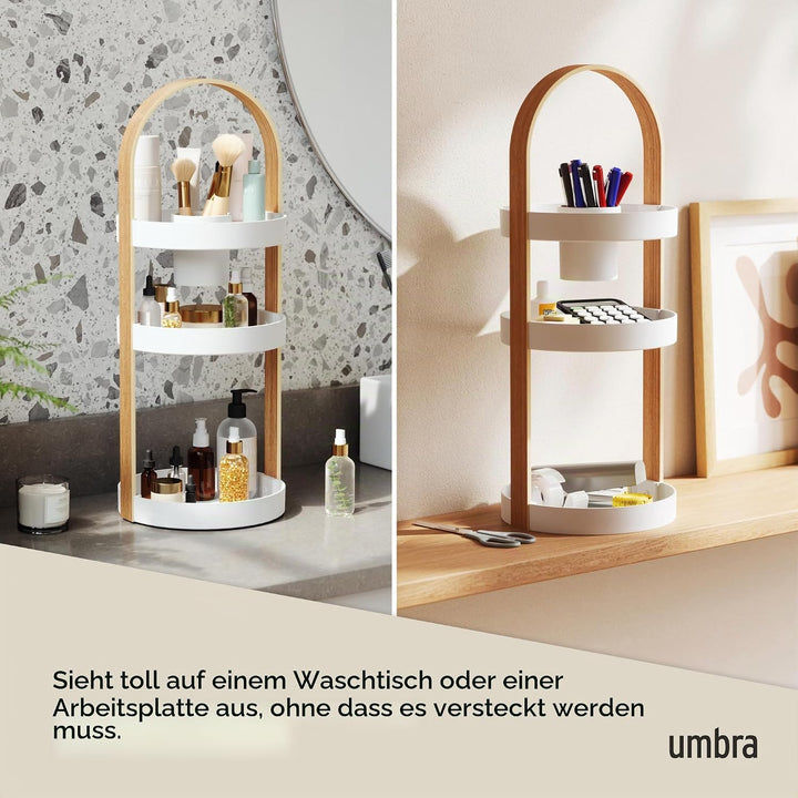 Umbra Bellwood Caddy, Organizer für Make-up und Kosmetik, robuster drehbarer Behälter mit Holzgriff,