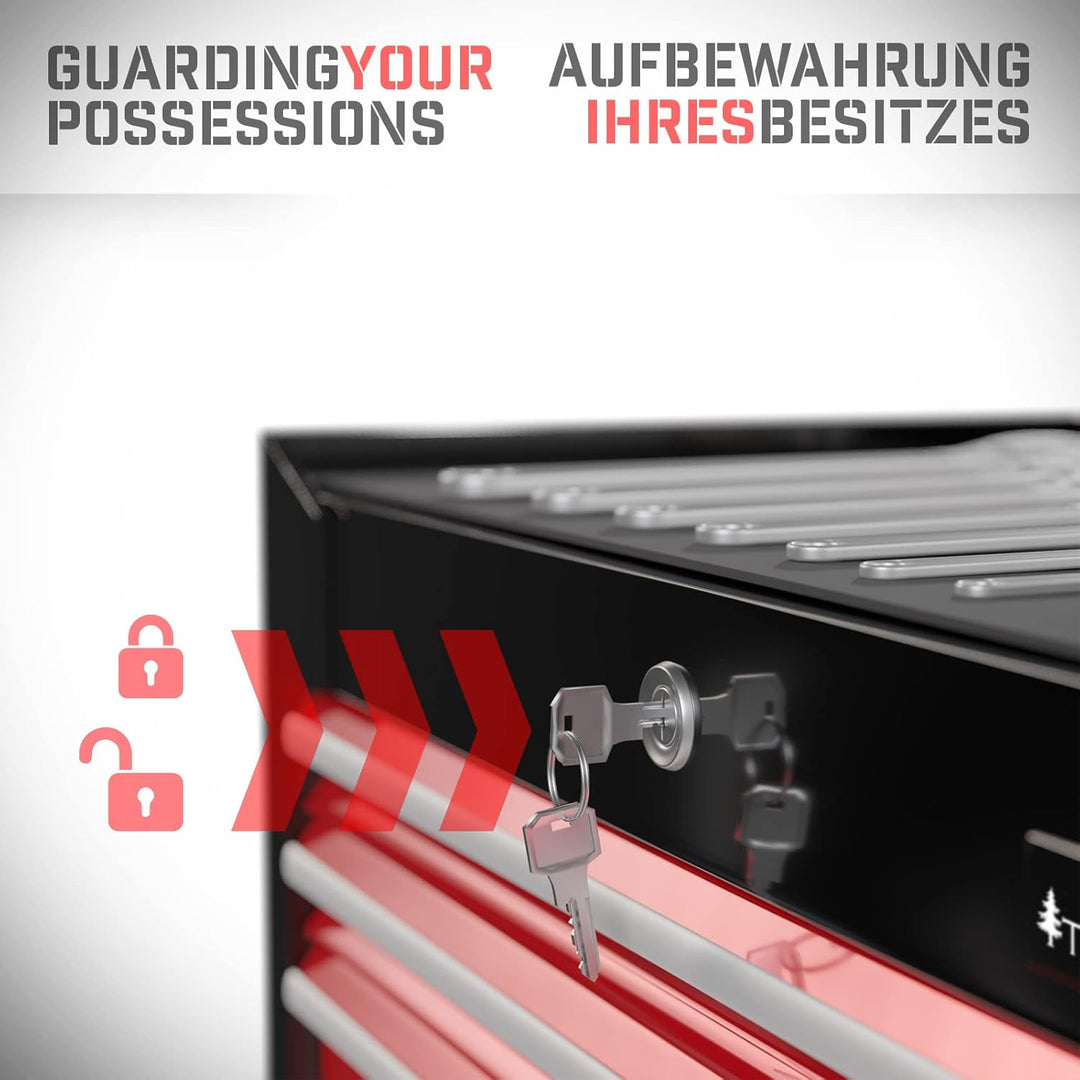 TIMBERTECH® Werkstattwagen auf Rollen - leer, 7 Schubladen mit Einlagen, abschliessbar, Feststellbre