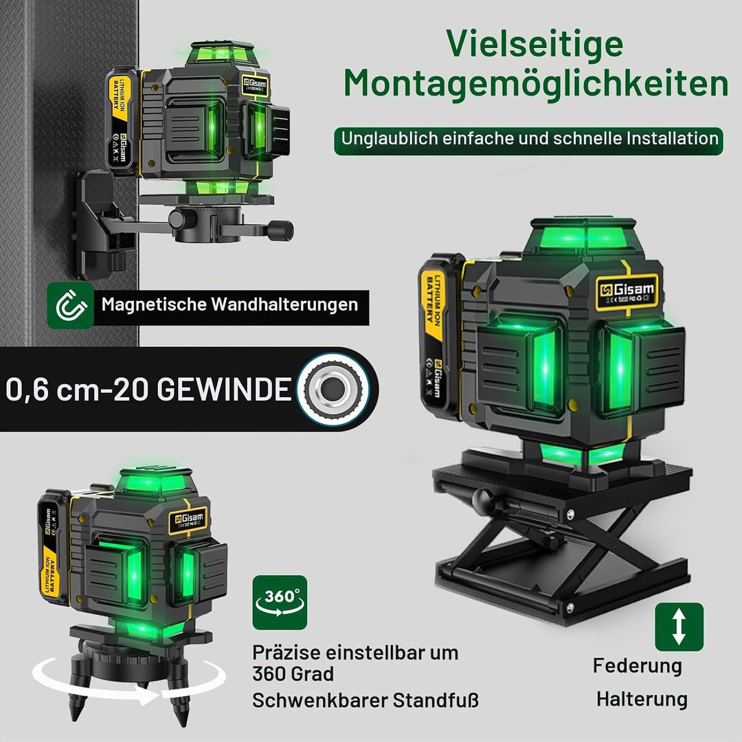 Kreuzlinienlaser mit Stativ,Multifunktionaler 4D-Laser mit 16 Linien, Fadenkreuz-Laser Wasserwaage,