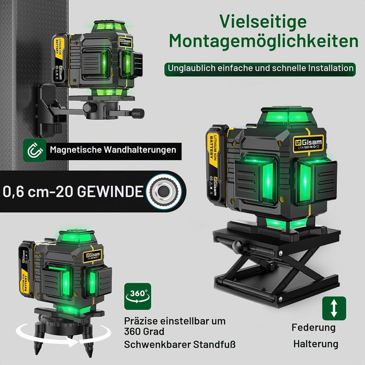 Kreuzlinienlaser mit Impuls-Modus,Multifunktionaler 4D-Laser mit 16 Linien, Fadenkreuz-Laser Wasserw