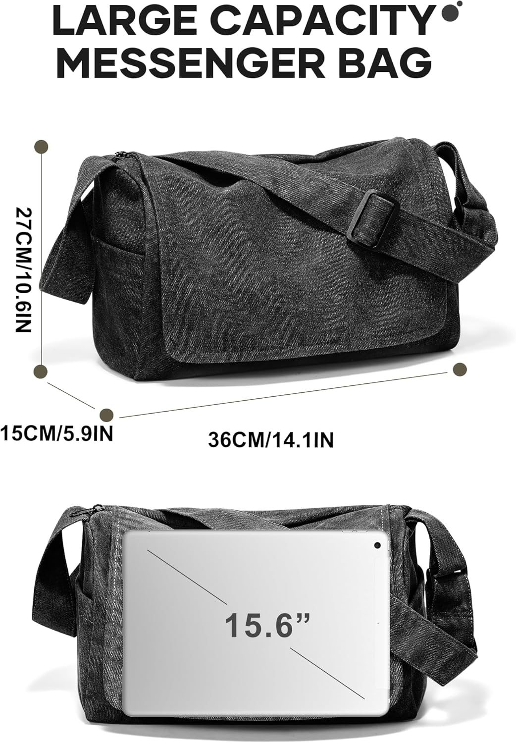 Umhängetaschen Herren aus Canvas, Vintage Canvas Messenger Bag, Laptoptasche 15.6 Zoll Arbeitstasche