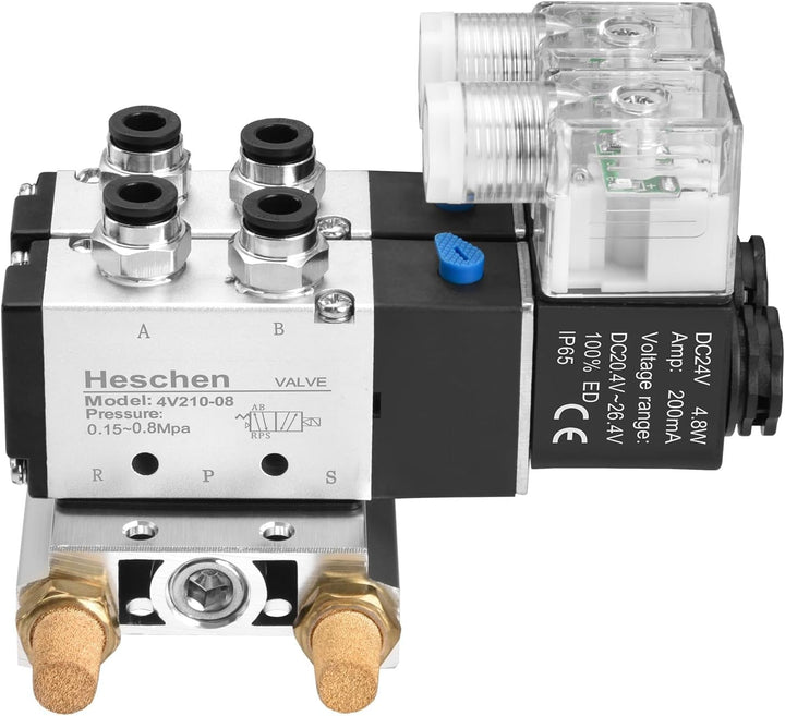 Heschen Elektrisches pneumatisches Doppel-Magnetventil, 4V210-08, DC24V, PT1/4, 5-Wege, 2 Positionen