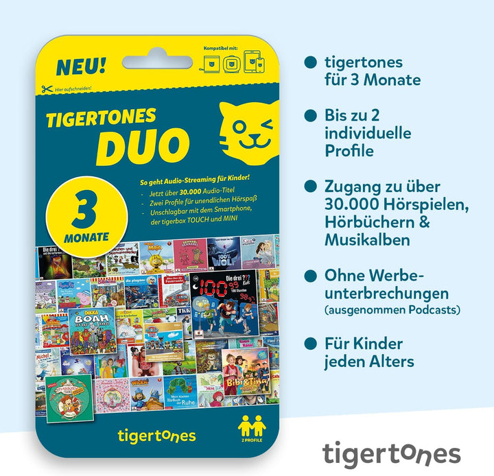 tigermedia tigertones Duo Prepaid-Zugang 3 Monate | Audio-Streamingdienst für Kinder | Über 30.000 A