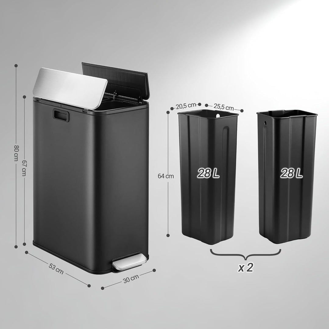 Hzuaneri Mülleimer Küche, 2 x 28 Liter Mülleimer Schmal, Mülltrennsystem mit Herausnehmbarem Innenei